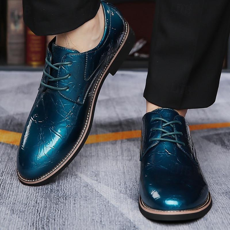 sapatos sociais masculinos de verniz azul-petróleo brilhante com cadarço – calçados formais elegantes para casamentos e eventos empresariais de 2026 por $46.99 –P6