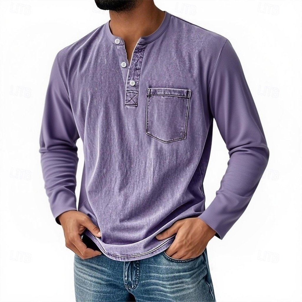 Pánské Retro Tričko Henley Tričko Tričko Dlouhý rukáv Retro Na běžné nošení Ležérní Jaro Podzim Celý rok Fialová Světle šedá Vodní modrá Hnědá Trávová zelená Henley Tričko Henley 2025 - $21.99 –P1