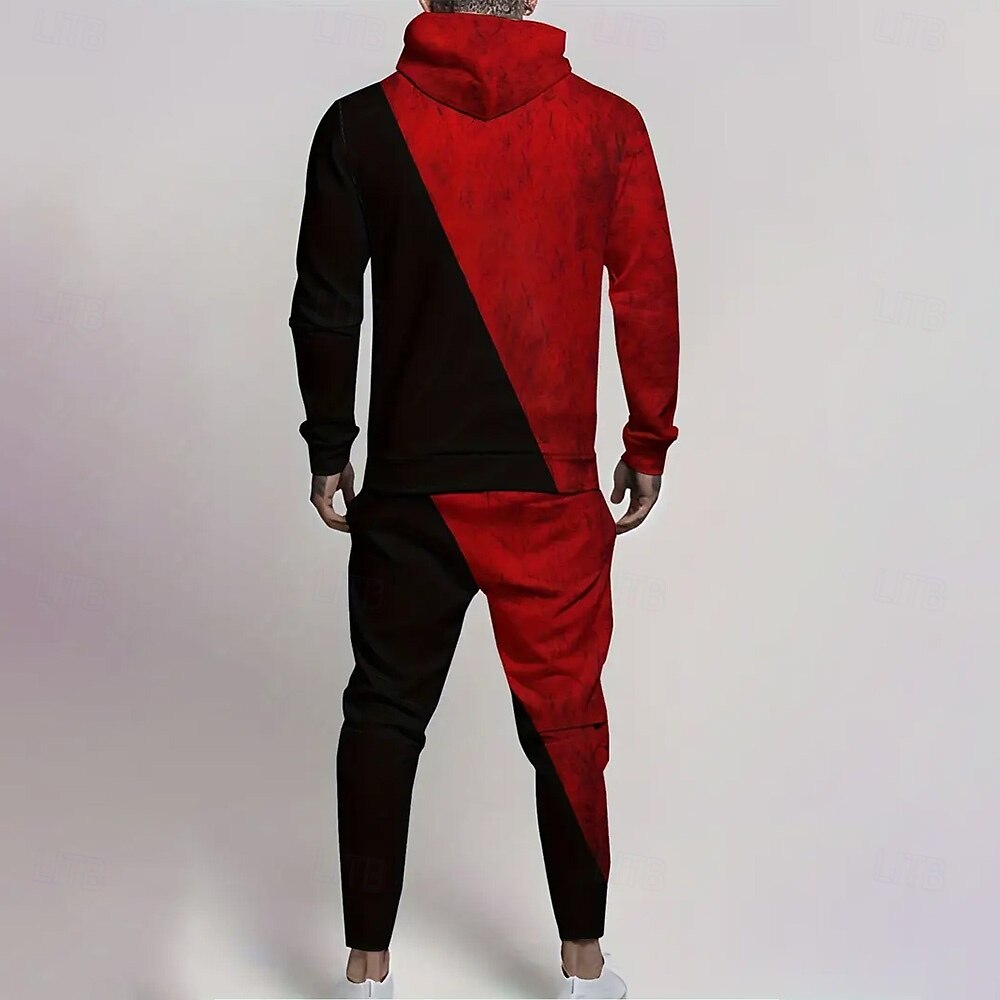 Herr Le ansikte 2st 3D-tröja set Träningsoverall Hoodie-tröja Långärmad Långa byxor Huva Streetwear Ledigt vardag Fritids- 3D-utskrift Vår Höst Vinter Rubinrött 2025 - $39.99 –P2