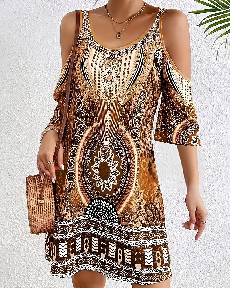 Femmes Robe Midi Robe bohème Classique Moderne Vacances Fête Sortir Coupe régulière Fleur Sans manches Col ras du cou Bleu Violet Marron Vert Automne de 2025 ? $19.99 –P2