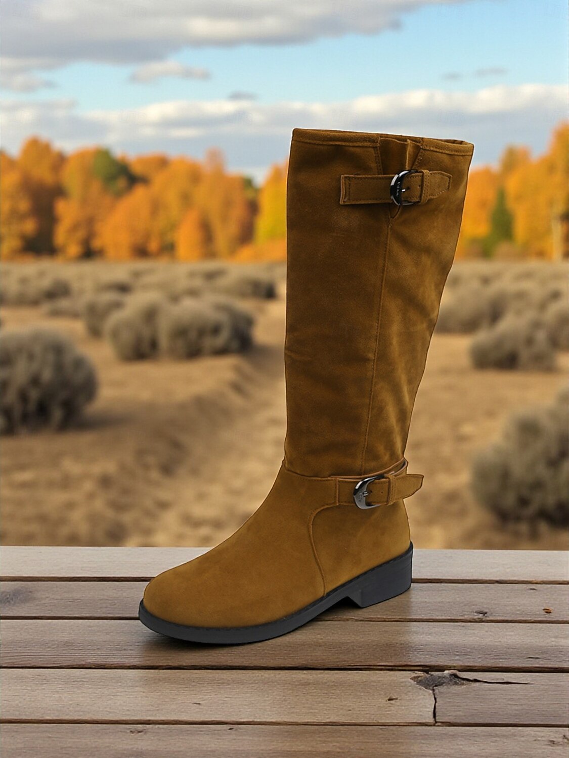 bottes hautes à tige réglable pour femmes - combinaison de daim et de similicuir avec détail de boucle, chaussures de style équitation à la mode pour les tenues décontractées urbaines et les vêtements de 2025 ? $54.99 –P7