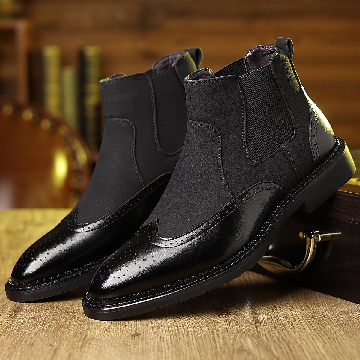 herr chelseaboots med vingspetsbrogue - klassiska business casual ankelboots för kontor och vardagsbruk 2025 - $54.99 –P3