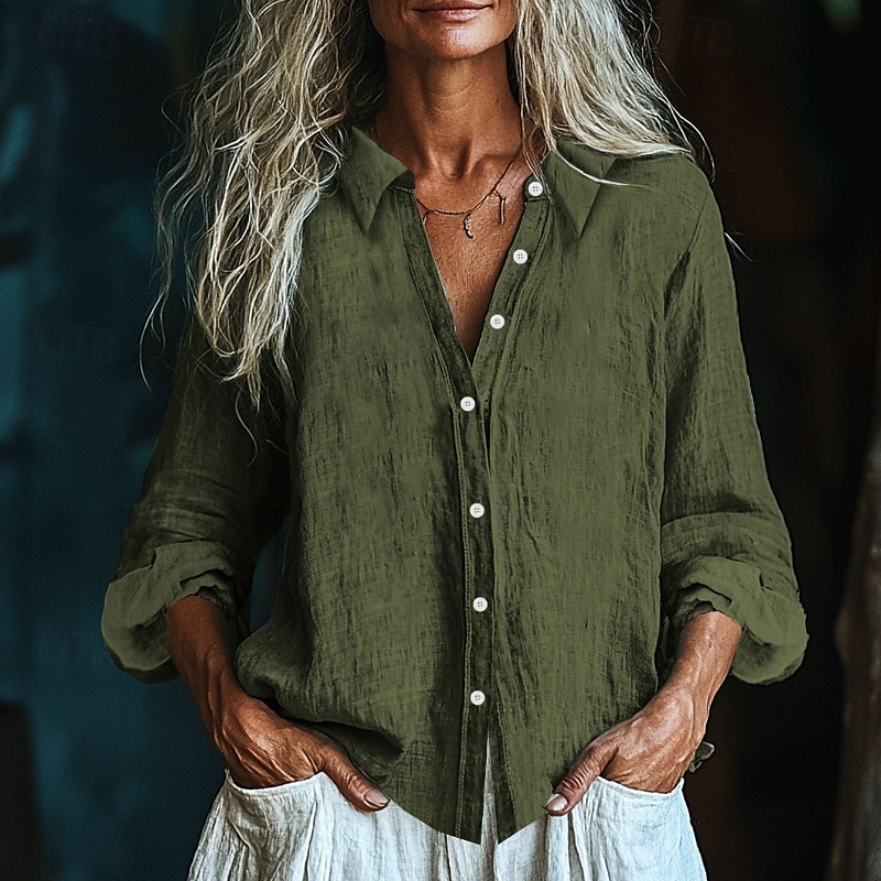 Per donna Camicia Blusa con texture Camicie ispirate al lino Blusa Semplice Moderno Casual Manica Lunga Colletto a Camicia Top Regolari Quotidiano Ferie Uscire Bottoni Nero Bianco Giallo Rosa Vino del 2025 a $21.99 –P8