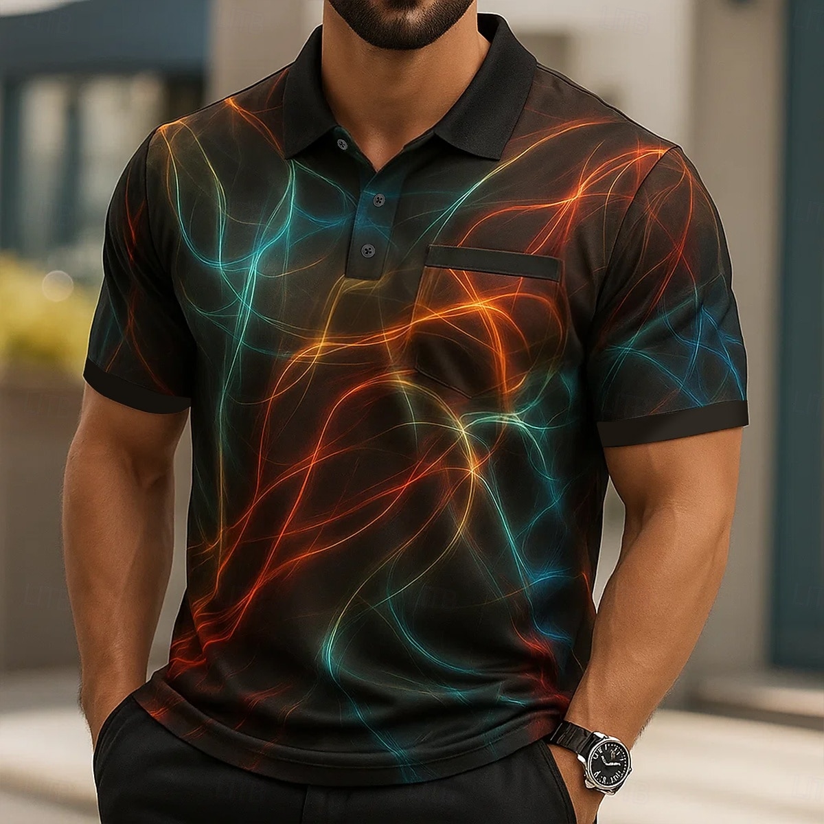 2026年 男性用 グラフィック ポロ 半袖 ポロシャツ 襟付きシャツ ビジネスカジュアル アウトドア アスレイジャー デイリーウェア 3Dプリント ボタン 夏 ブラック ルビーレッド ダークブルー  コレクション – $20.99 –P3