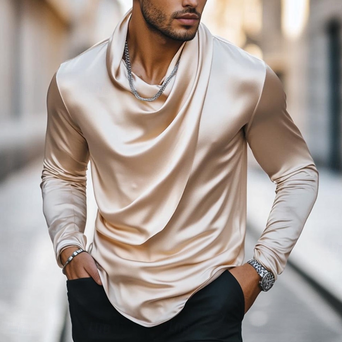 Per uomo Camicia Come la seta Camicia in raso Camicia casual Semplice Formale Matrimonio Nero Bianco Oro Manica Lunga Scollo a Cascata Primavera & Autunno Tutte le stagioni Abbigliamento Arricciato del 2025 a $21.99 –P1