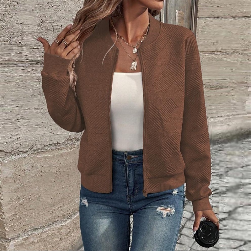 Per donna Cappotto Giacca Casual Confortevole Traspirante Cerniera Tasca Moda Moderno Casual Semplice Uscire Weekend Cerniera Regolare Collo alla coreana Vestibilità regolare Manica Lunga Capispalla del 2025 a $23.99 –P20