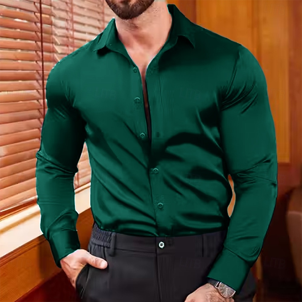Per uomo Camicia Come la seta Camicia in raso Camicia elegante Camicia con Bottoni Semplice Formale Matrimonio Blu chiaro Nero Bianco Vino Manica Lunga Bavero Primavera & Autunno Tutte le stagioni del 2025 a $23.99 –P7