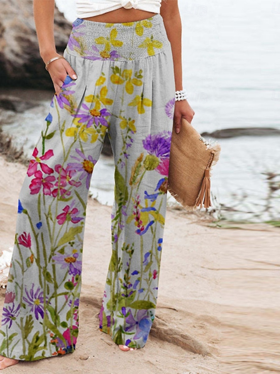 Per donna Pantaloni in cotone e lino Gamba larga Chinos Vacanza Vintage Stile Etnico Lunghezza intera Vita Alta Floreale Tasca Elastico in vita Stampa Comodità All'aperto Elasticizzato Streetwear del 2025 a $19.99 –P3