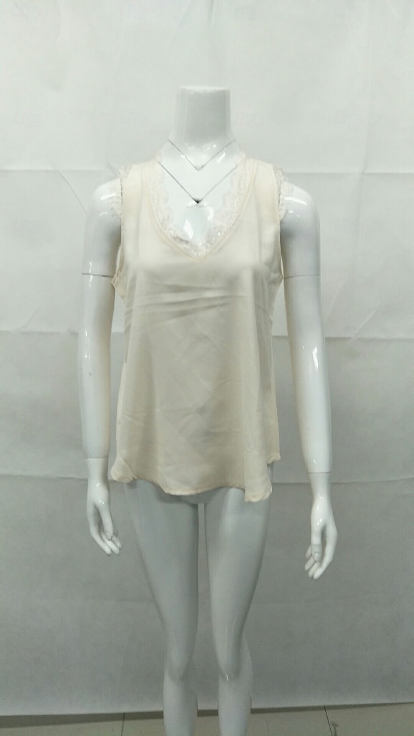 Femmes Hauts d'été Uni Élégant Sans manches Col en V Hauts Réguliers Noir Blanche Rose Claire Bleu Ciel Abricot Été de 2025 ? $15.99 –P8