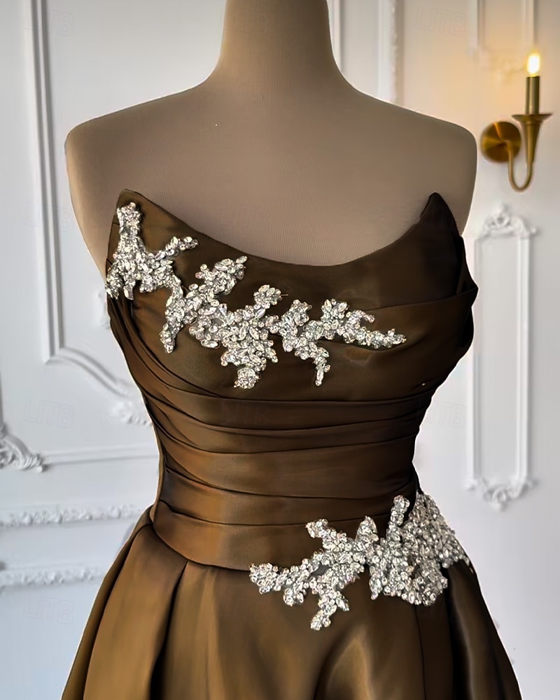 Corte A Cola de Corte Trajes de gala Vestidos de noche Corte Cenicienta Vestimenta formal Elegante Reluciente Estilo de Celebridad Sin Mangas Sin Tirantes Fiesta de jardin Boda Satén con Fruncido 2026 - $208.99 –P2