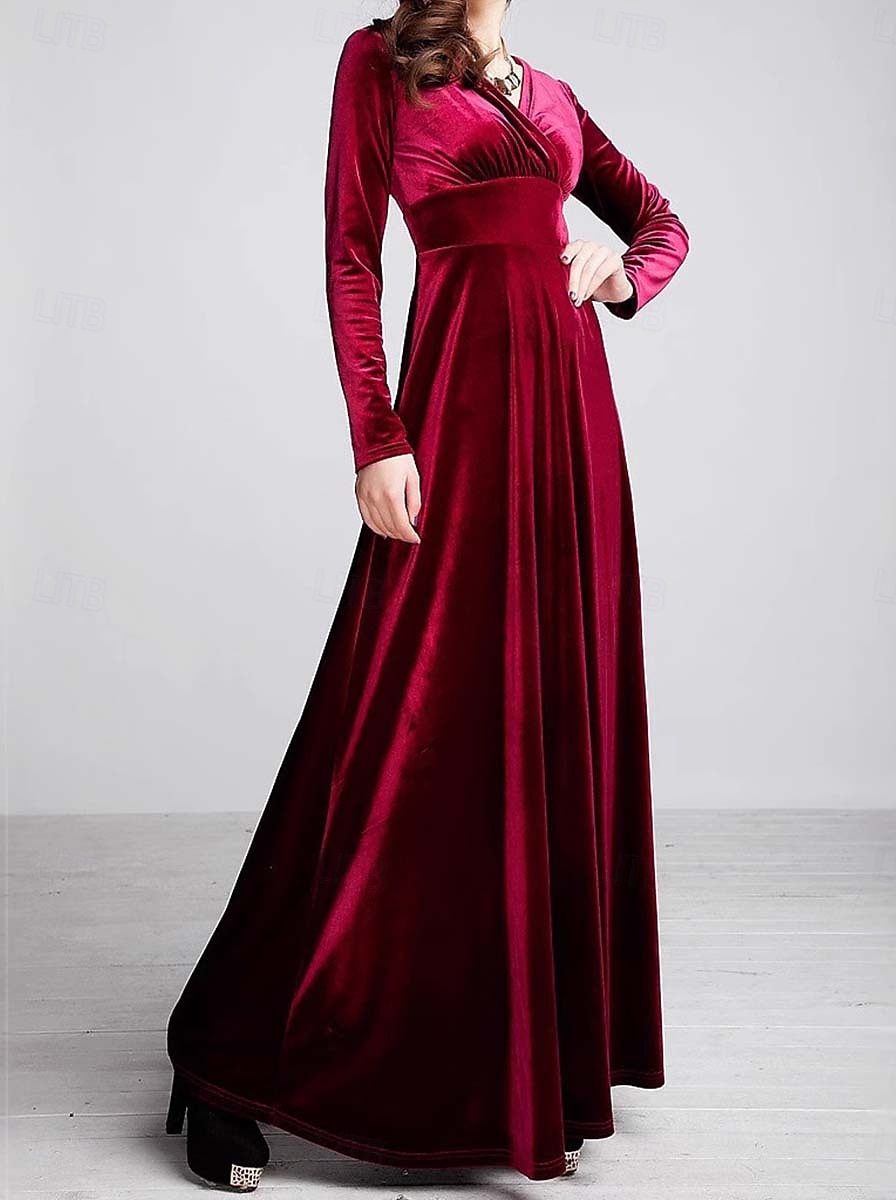 Femmes Robe maxi Robe fourreau Robe trapèze Robe ajustée et évasée Fête Anniversaire Formel Mariage Soirée robe demoiselle d honneur Coupe régulière Uni manche longue Col en V Noir Rouge Violet de 2025 ? $25.99 –P1