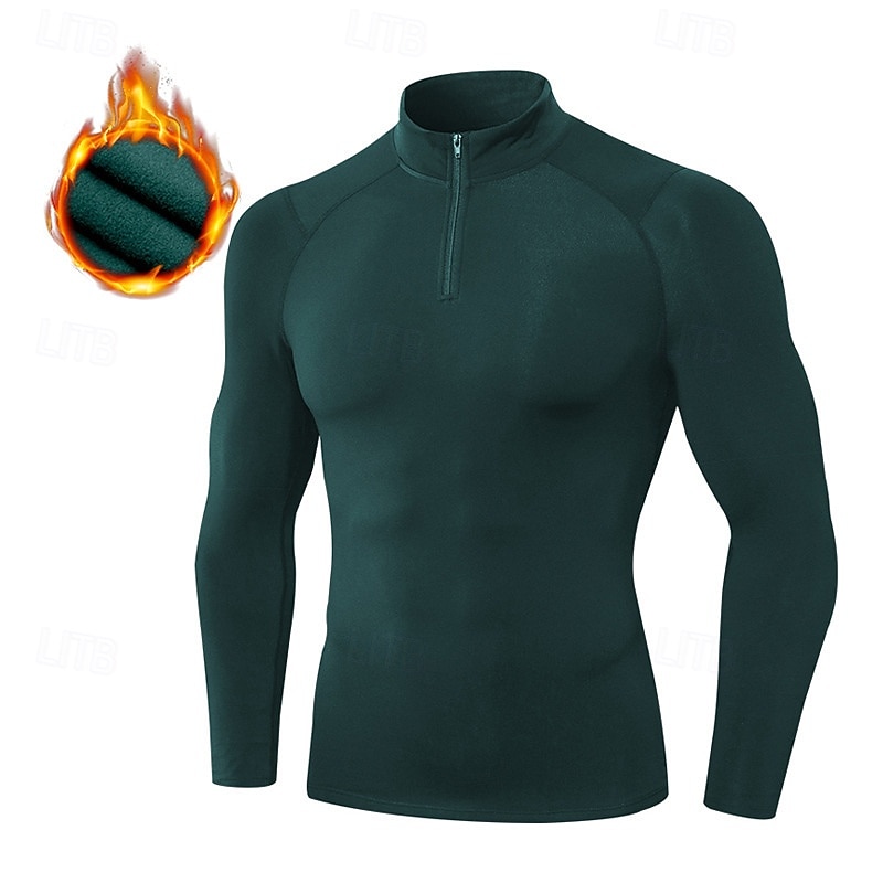 Herr Kompressionströja Fleece-underställ Träningstoppar Kvarts dragkedja Långärmad Överdelar Fritids- Solid färg Snabb tork Varm Gym Basket Träning Sportkläder Sportkläder Vinrött Svart Vit 2025 - $22.99 –P7