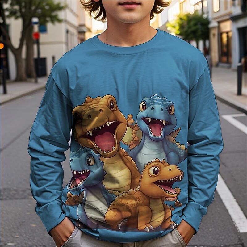Pojkar 3D Dinosaurie T-shirt Långärmad Vår Höst Mode Grundläggande Barn 4-12 år Rund hals Utomhus Ledigt Dagligen Normal 2025 - $13.99 –P1