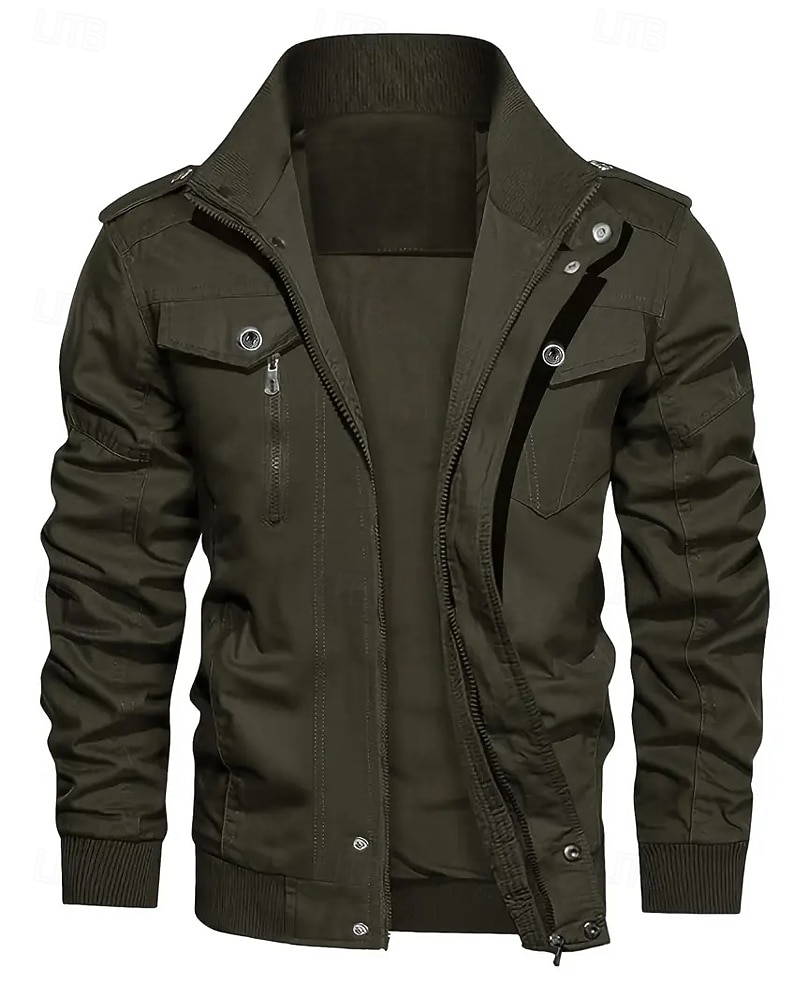 Miesten Utility takki Cargo takki Loma Päivittäin Pidä lämpimänä Tasku Syksy Talvi Tavallinen Muoti Klassinen Kauluskäänne Normaali Musta Khaki Armeijan vihreä Jackets 2026 - $44.99 –P8