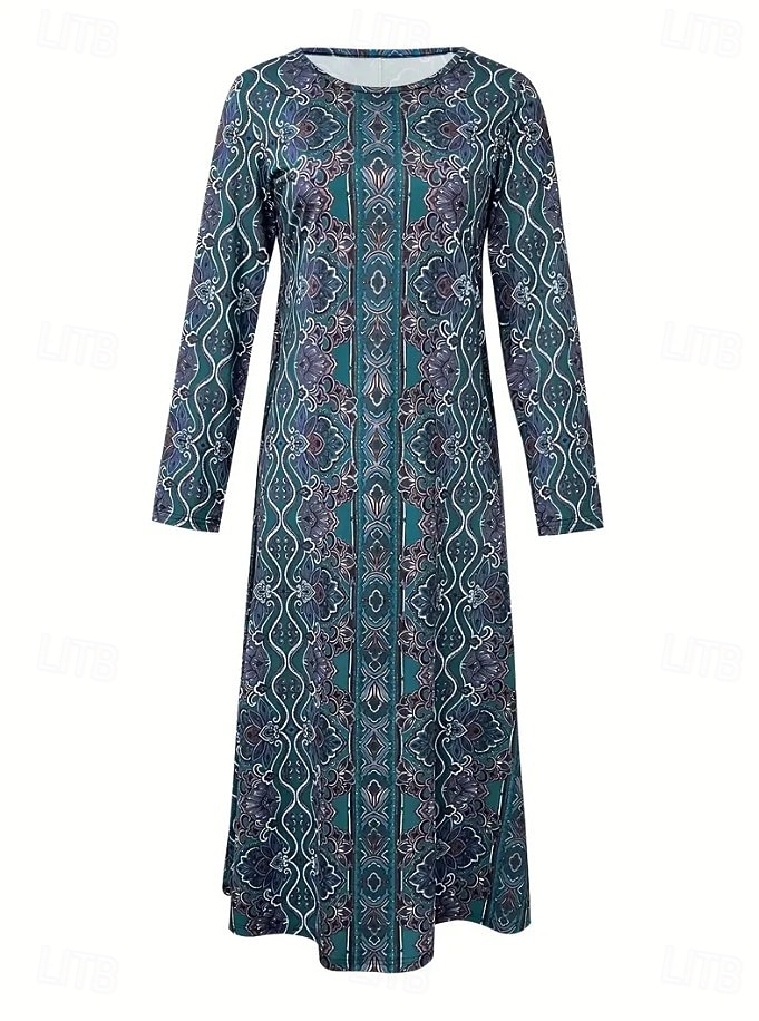 Damen Maxikleid A Linie Kleid Sommerkleid Urlaub Lässig Boho Täglich Normale Passform Grafik Geometrisch Langarm Rundhalsausschnitt Blau Sommer Frühling Herbst Winter 2025 - $36.99 –P2
