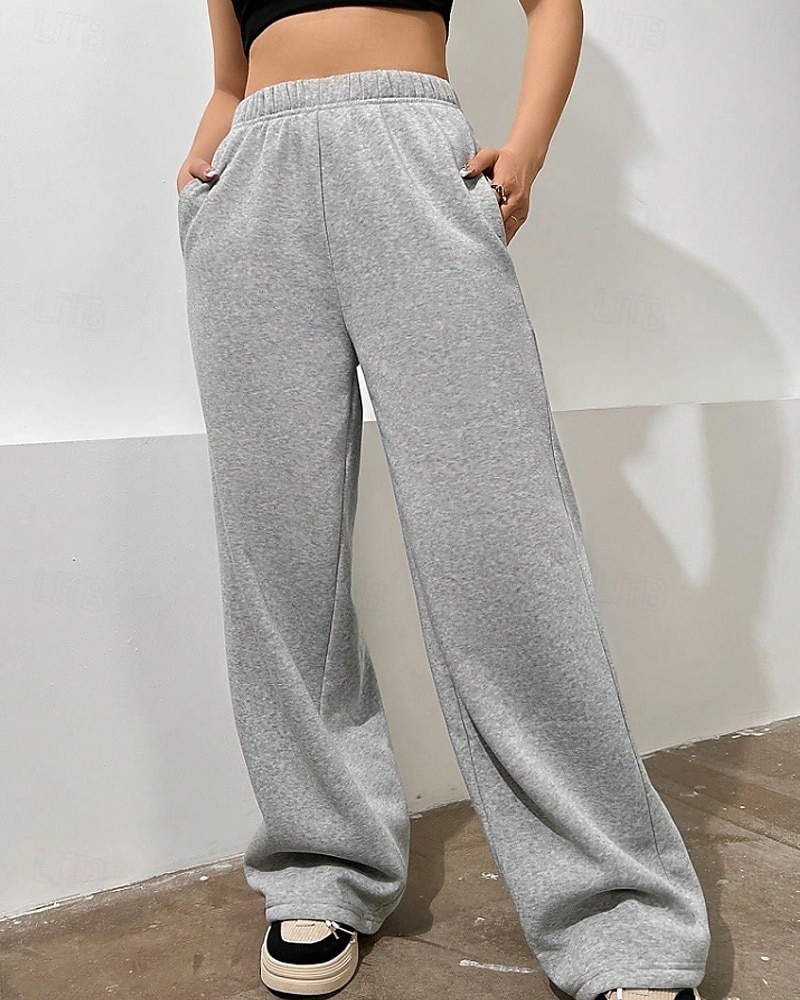 2025年 女性用 ワイドレッグ スラックス ストリートファッション カジュアル 全長 ナチュラルウエスト 平織り ポケット 弾性ウエスト 快適 バケーション 日常 お出かけ グレー ブラック 冬 レギュラー  コレクション – $20.99 –P9