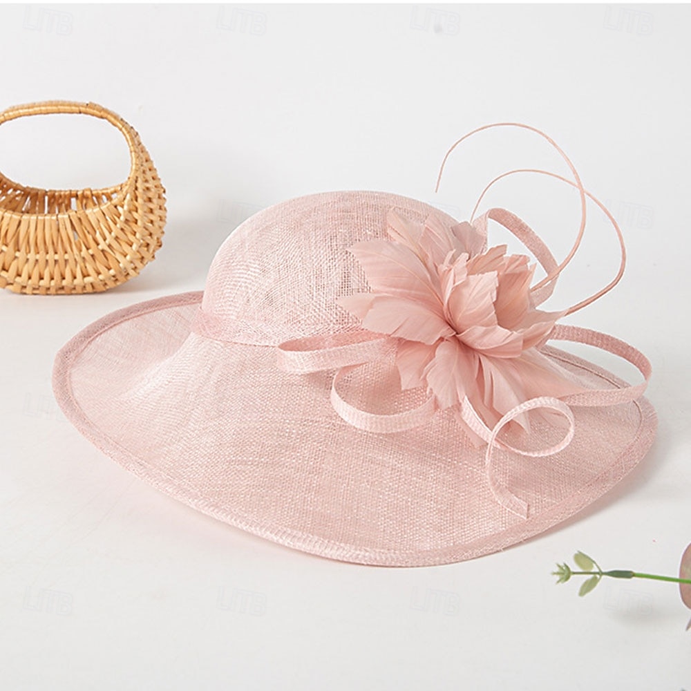 Hatter Sinamay Solhatt Bryllup Ferie Te Fest Hesteløp cocktail Elegant Årgang Solbeskyttelse Med Blomster Hodeplagg Hodeplagg 2025 - $86.99 –P11