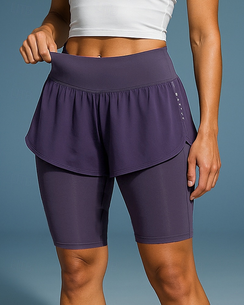 Mujer Mallas Short Pantalón Corto Gimnasia 2 en 1 Alta cintura Prendas de abajo Ropa Deportiva Gimnasia Ejercicio Secado rápido Transpirable Entrenamiento de gimnasio Al Aire Libre Corriendo Ajuste 2025 - $13.99 –P3