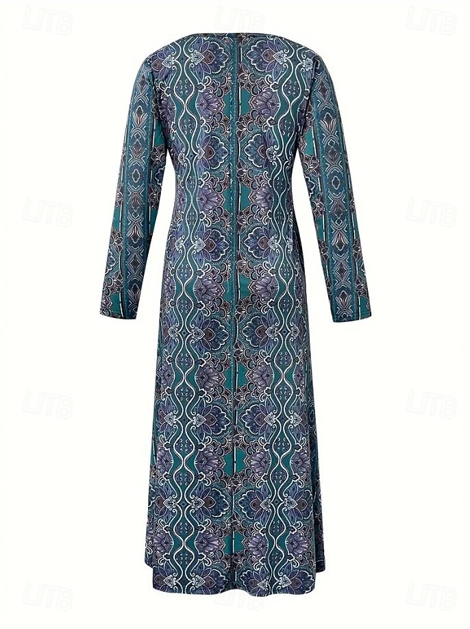 Damen Maxikleid A Linie Kleid Sommerkleid Urlaub Lässig Boho Täglich Normale Passform Grafik Geometrisch Langarm Rundhalsausschnitt Blau Sommer Frühling Herbst Winter 2025 - $36.99 –P3