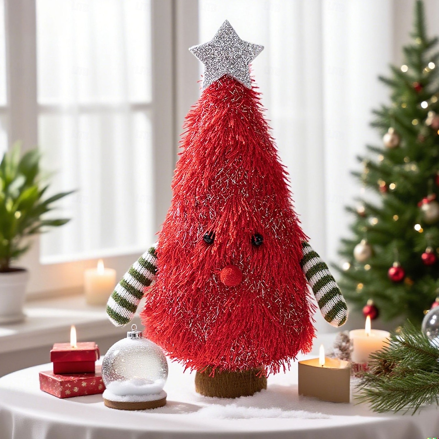 ornament de păpușă de pluș în formă de brad de Crăciun, păpuși drăguțe de pluș, brazi de Crăciun, design de copaci moi, figurine, păpuși, decorațiuni de birou pentru acasă și birou, sărbători 2025 - $7.99 –P8
