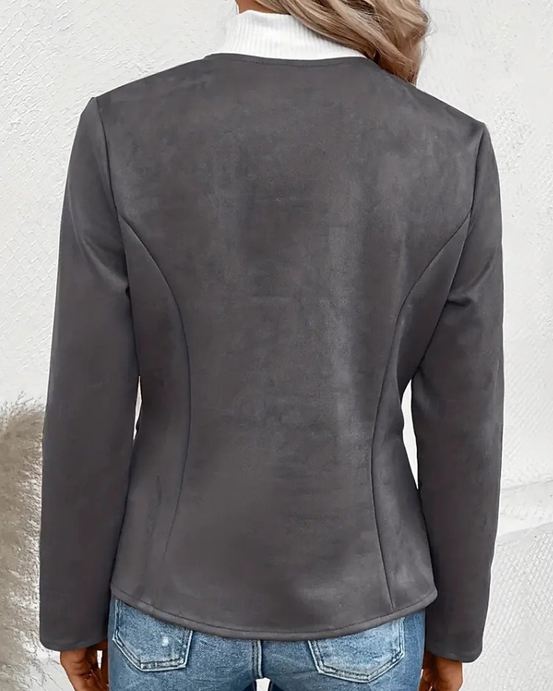 Dámské Deri Ceketler Neformální bunda Zahřívací Pohodlné Zip Kapsy Módní Bez vzoru Venkovní ulice Jdeme ven Běžné / Denní Zip Standardní Výstřih ke krku Běžný Dlouhý rukáv Svrchní oděvy Černá Vodn 2025 - $26.99 –P16