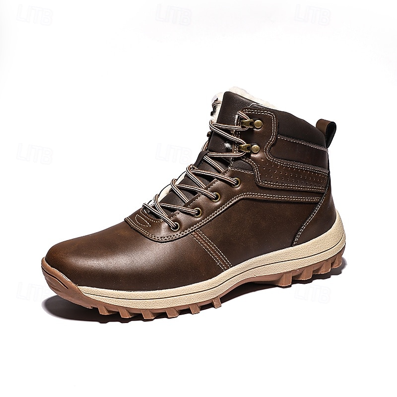 Botas de trabajo clásicas con cordones de piel sintética color tostado para hombre: botines de seguridad duraderos para exteriores, construcción, senderismo y uso diario. 2025 - $46.99 –P3