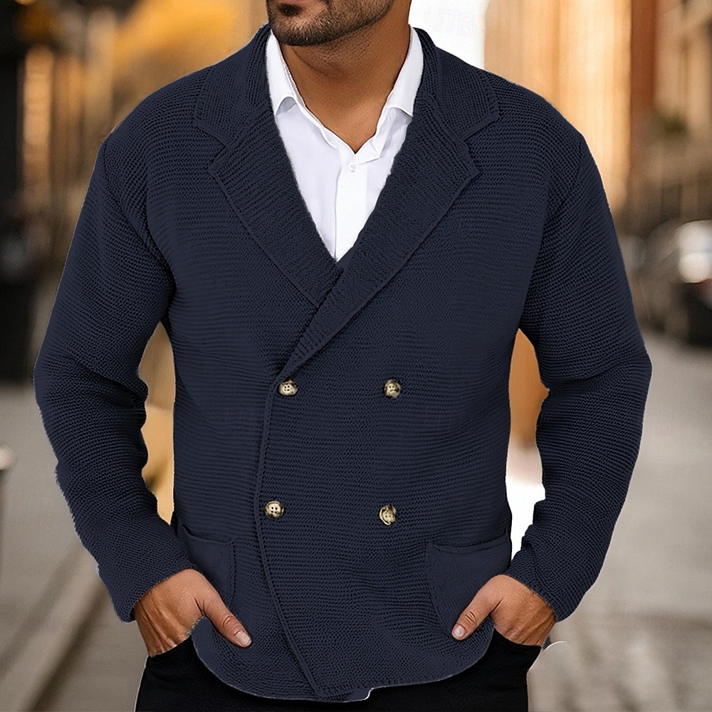 Herren Strickjacke Kurzer Pullover Strickpullover Gerippt Kurz gestrickt Stricken Normale Oberteile Tasche Einfarbig Hemdkragen Mode Klassisch Urlaub Alltagskleidung Bekleidung Herbst Winter 2025 - $37.99 –P6