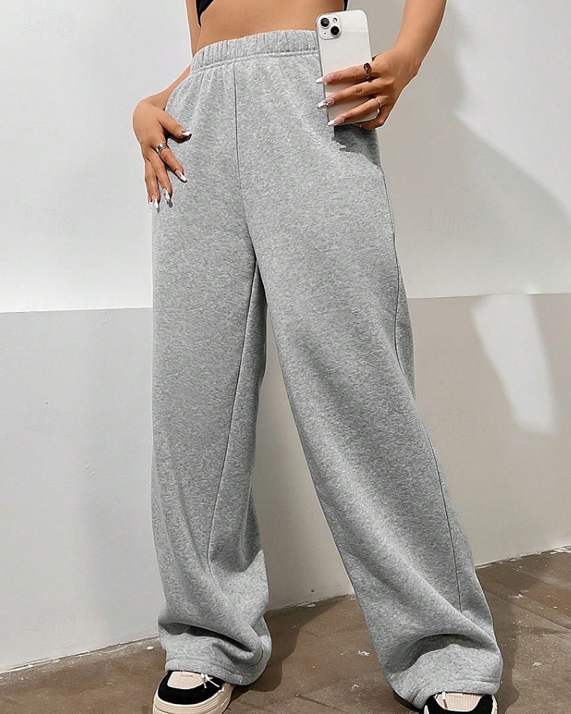 2025年 女性用 ワイドレッグ スラックス ストリートファッション カジュアル 全長 ナチュラルウエスト 平織り ポケット 弾性ウエスト 快適 バケーション 日常 お出かけ グレー ブラック 冬 レギュラー  コレクション – $20.99 –P8