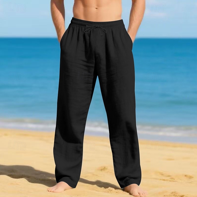Men's Linen Pants Trousers Summer Pants Beach Pants Drawstring Elastic Waist Straight Leg Plain Comfort Breathable Full Length Casual Daily Beach Vacation Fashion White Sky Blue 2026 - $22.99 –P10