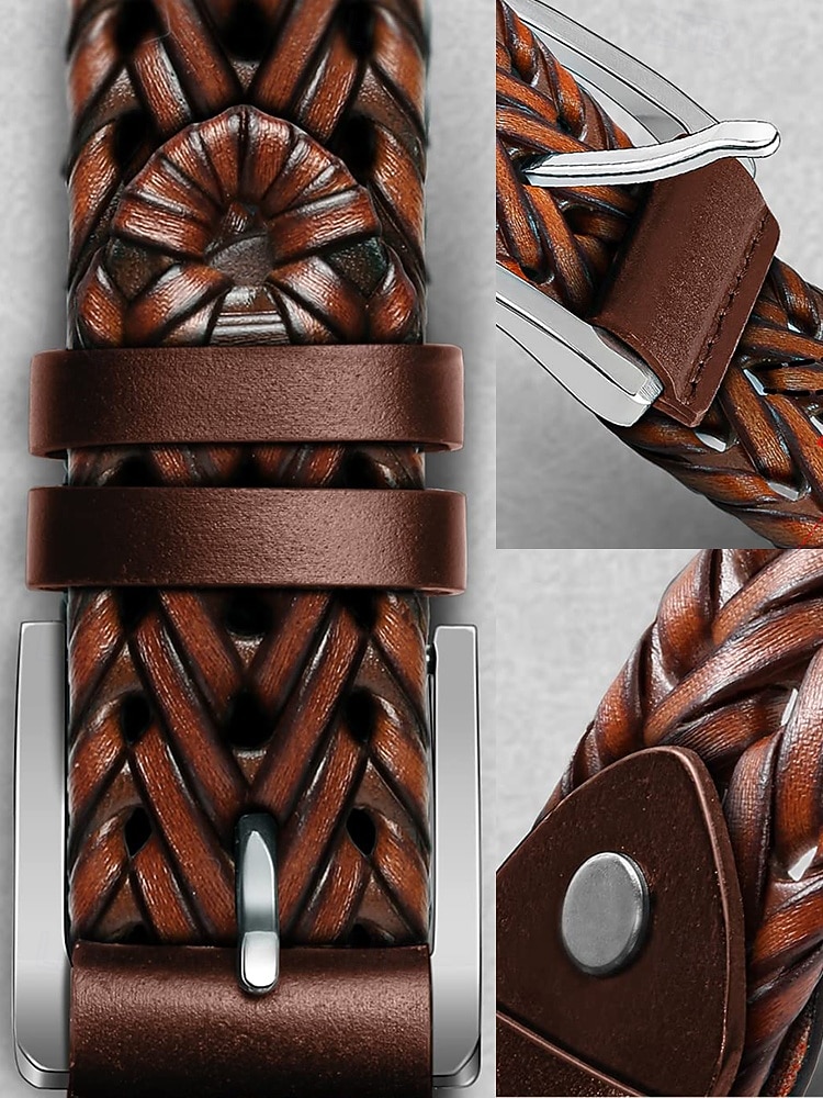 Pánský pletený opasek z pravé kůže – klasický tkaný design s leštěnou přezkou, odolný a nastavitelný doplněk v pase pro ležérní, obchodní a golfové outfity 2026 - $18.99 –P9