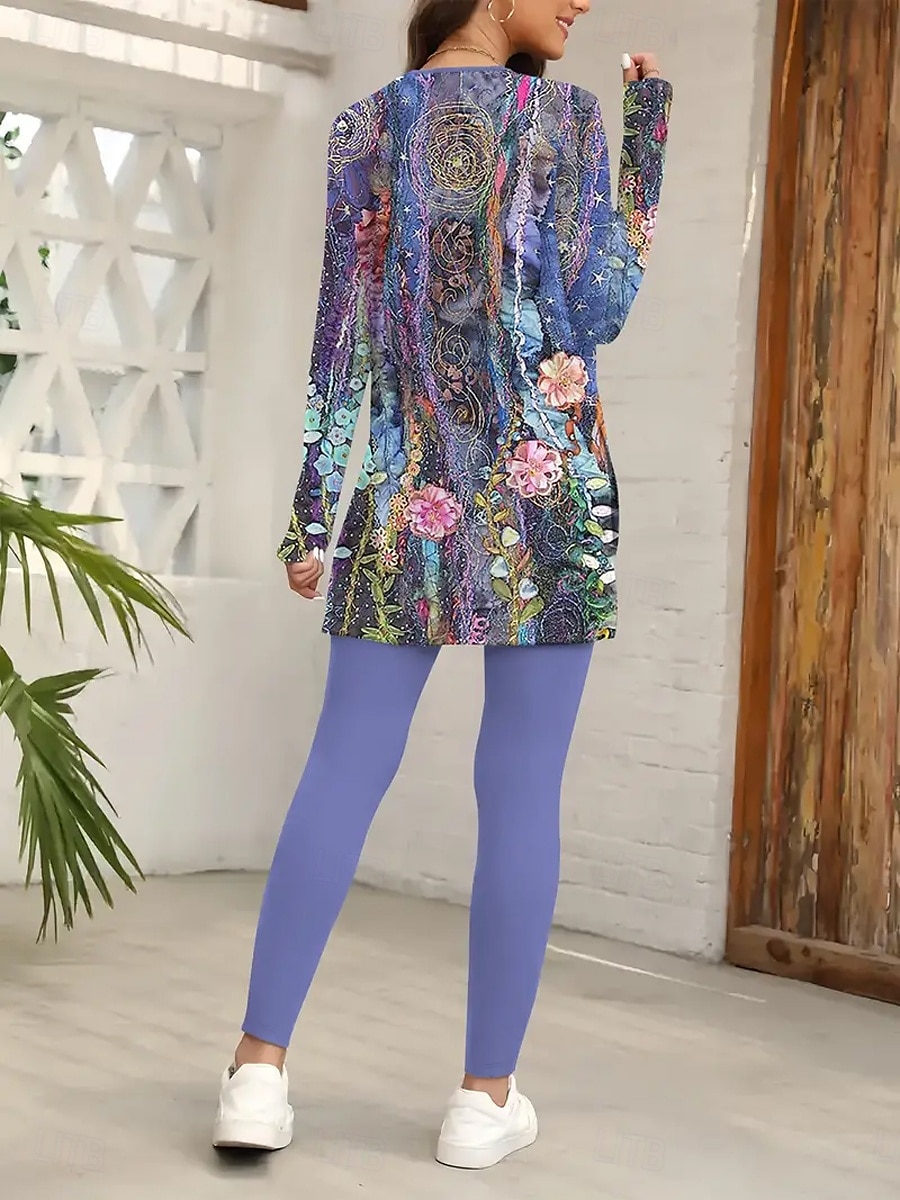 Ensemble de pyjama pour femmes Vêtements de détente Col rond Manches longues Mode décontractée Ensembles de pantalons Imprimé floral graphique Quotidien Quotidien Violet Fuchsia Vert Étriqué de 2025 ? $31.99 –P2