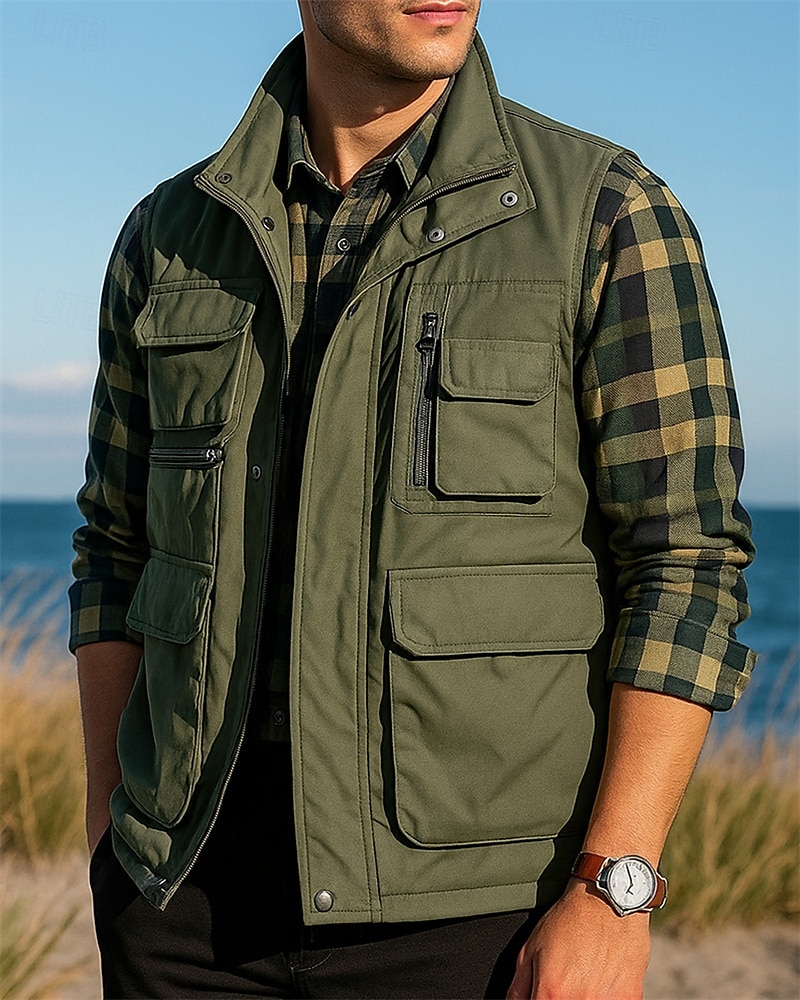 Herren Anglerweste Wanderweste Ärmellos Weste Außen Leicht Atmungsaktiv Reißverschluss Mehrere Taschen Nylon Schwarz Armeegrün Marinenblau Jagd Angeln Klettern 2025 - $28.99 –P1