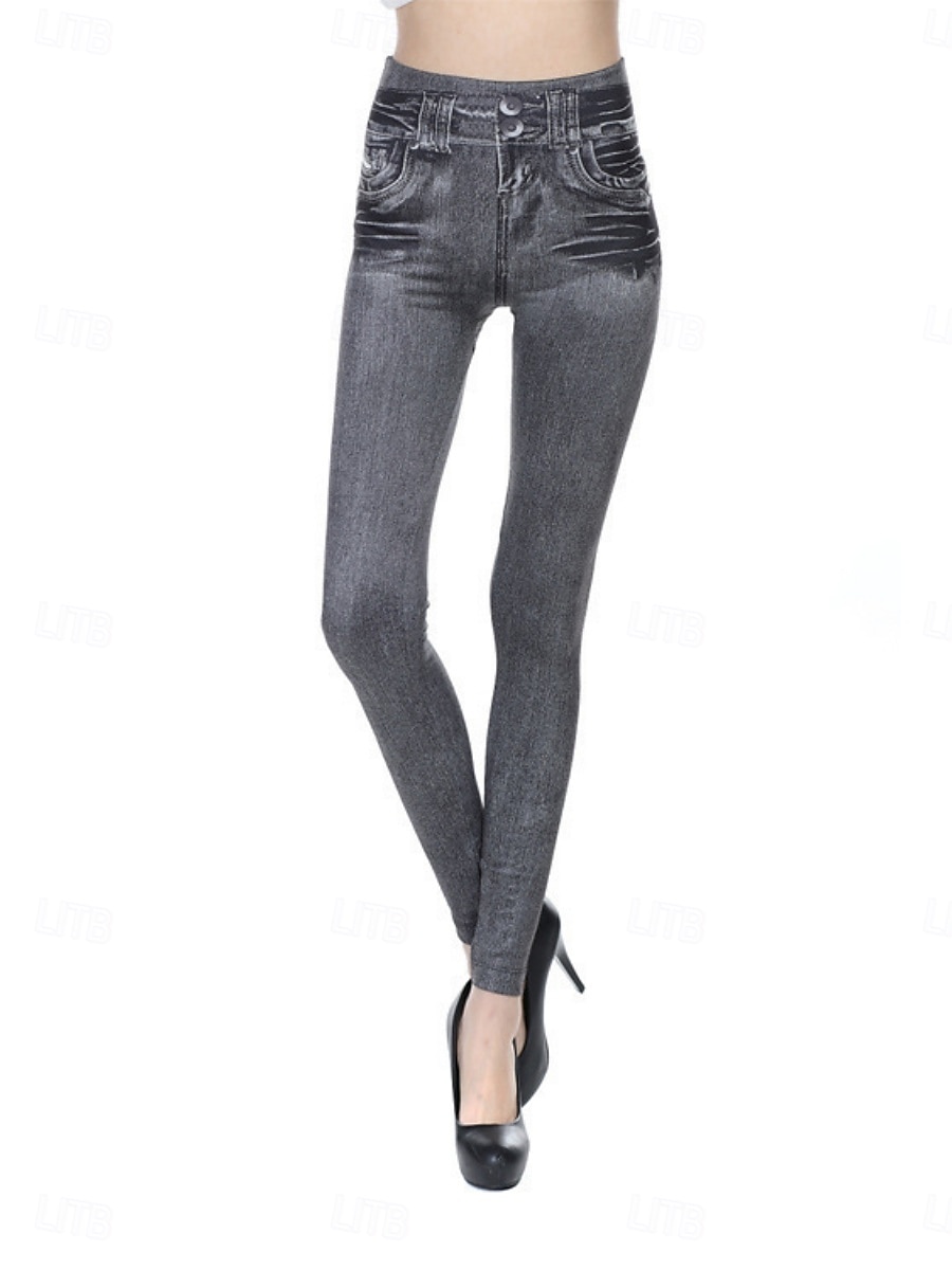 Mujer Polainas Activo Vacaciones Básico Longitud total Alta cintura Color sólido Estampado Transpirabilidad Suave Cómodo Elástico Negro Azul Gris Primavera Otoño Pitillo 2025 - $6.99 –P4