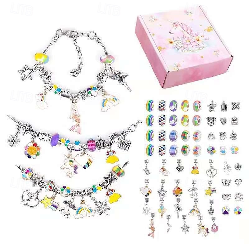 Conjunto de pulseiras de cristal faça você mesmo para crianças, kit para fazer joias com miçangas, design de desenho animado rosa, pulseira com pingentes artesanais, acessórios com caixa de presente de 2025 por $19.99 –P7