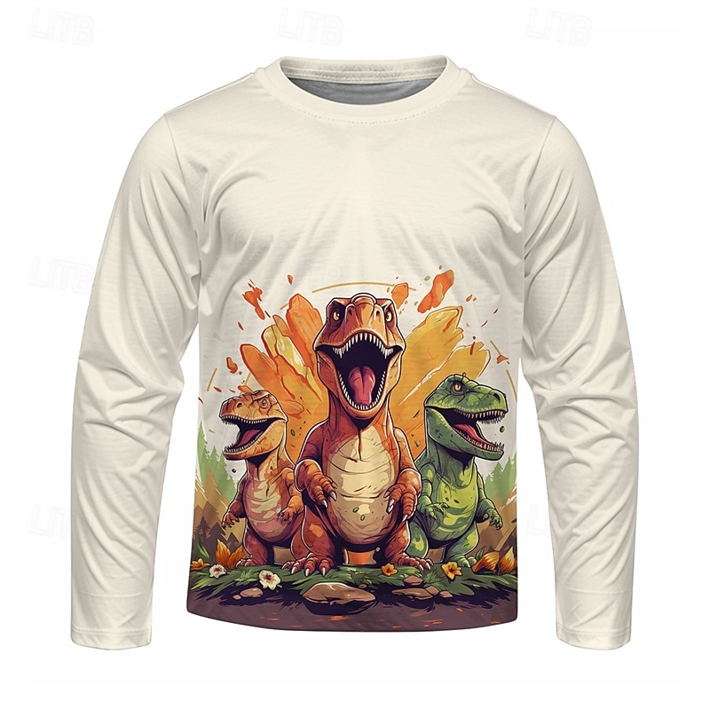 Pojkar 3D Tecknat Dinosaurie T-shirt Långärmad Vår Höst Mode Grundläggande Barn 4-12 år Rund hals Utomhus Ledigt Dagligen Normal 2025 - $13.99 –P6