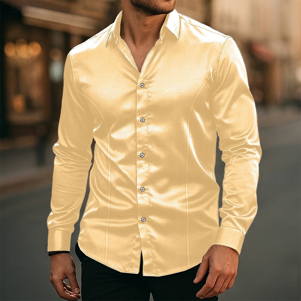 Per uomo Camicia Come la seta Camicia in raso Camicia elegante Camicia casual Camicia con Bottoni Semplice Matrimonio Abbigliamento casual alla moda Nero Bianco Giallo Rosa Manica Lunga Bavero del 2025 a $21.99 –P3