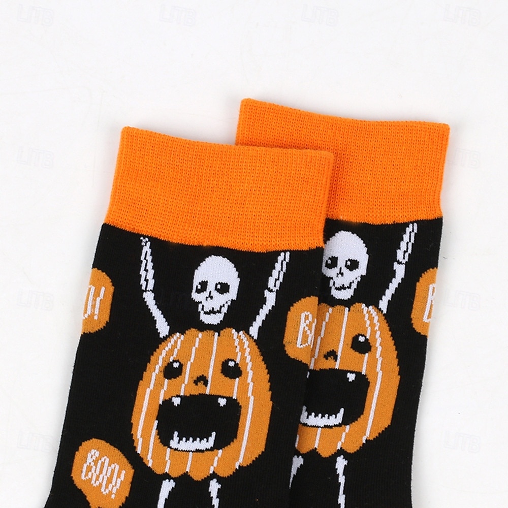 Calcetines de algodón extragrandes para mujer de Halloween, calcetines unisex de media pantorrilla de talla grande para otoño e invierno con diseño de bruja y calabaza. 2025 - $10.99 –P4