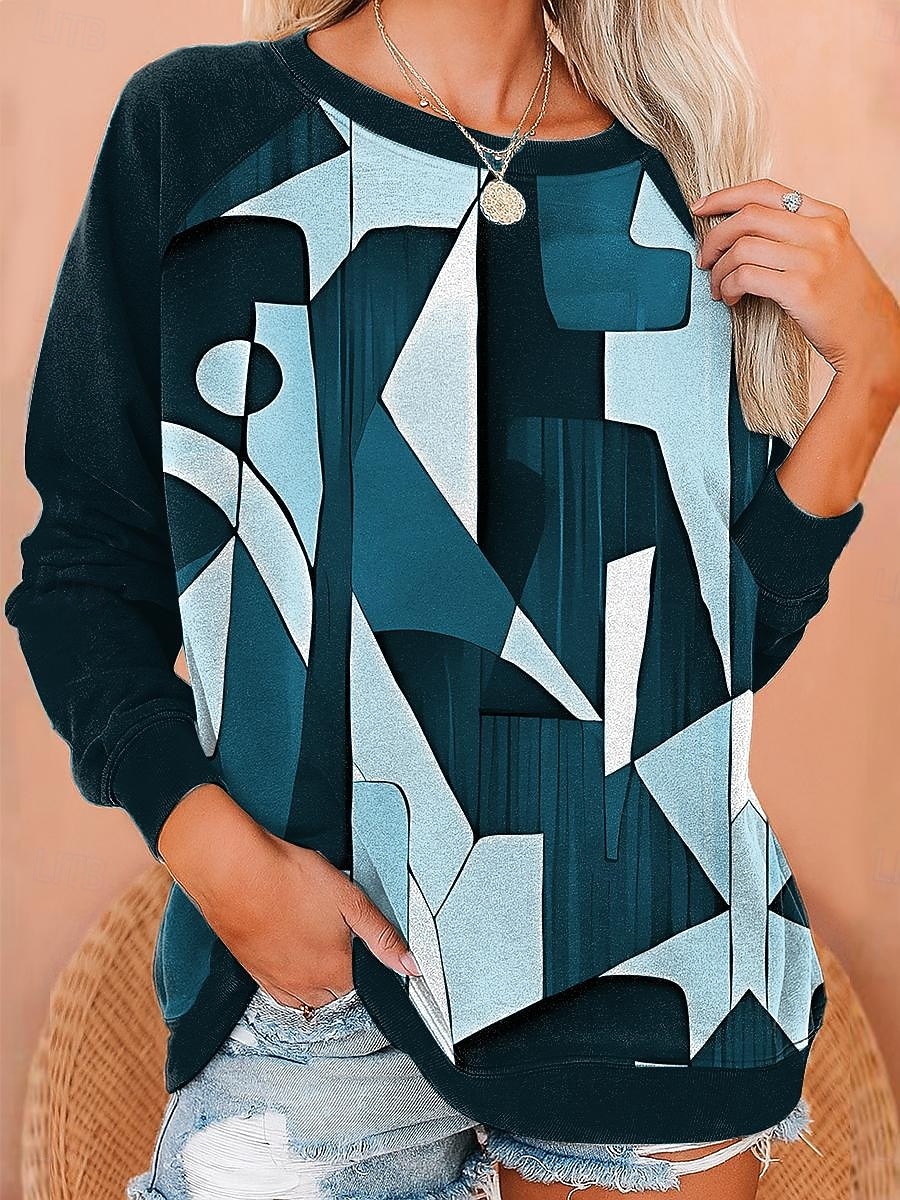 Damen Sweatshirts Druck Grafik Geometrisch Mode Lässig Langarm Rundhalsausschnitt Normale Oberteile Lässig Blau Weiß Rote Purpur Grün Sommer Frühling Herbst 2026 - $27.99 –P3