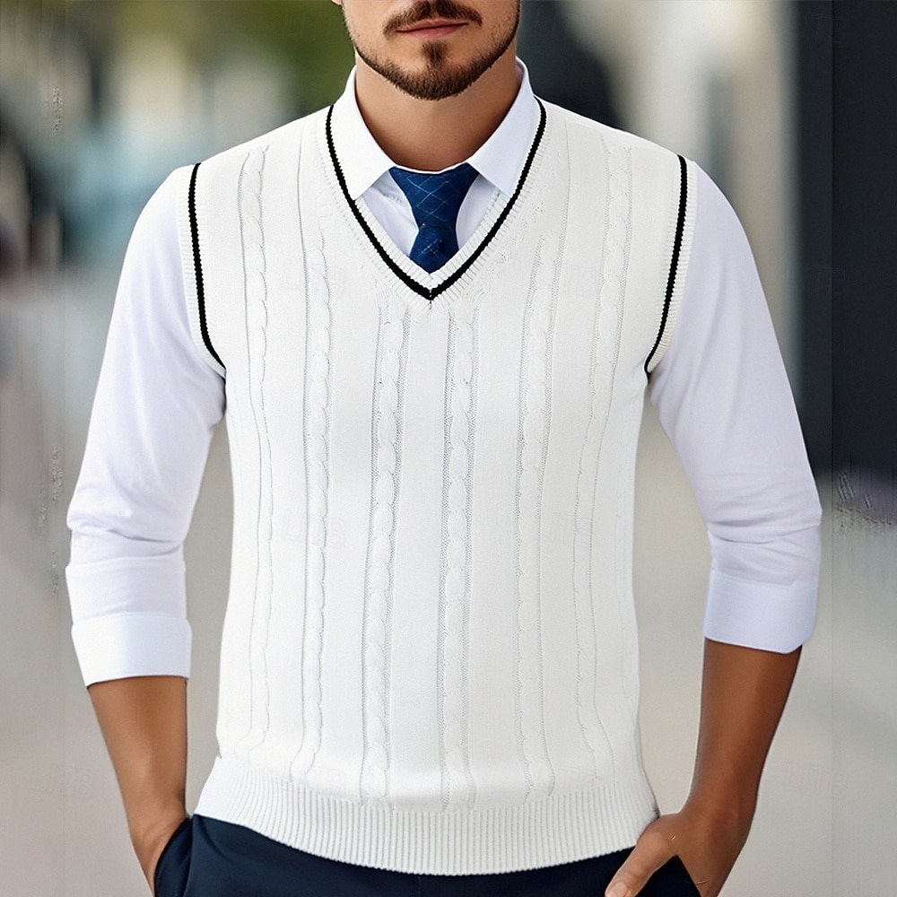 Herren Pullunder Kleid Pullover Pullover Weste Strickpullover Gerippt Zopfmuster Stricken Normale Oberteile Gestrickt Einfach V Ausschnitt Mode Lässig Urlaub Alltagskleidung Bekleidung Herbst Winter 2025 - $22.99 –P5