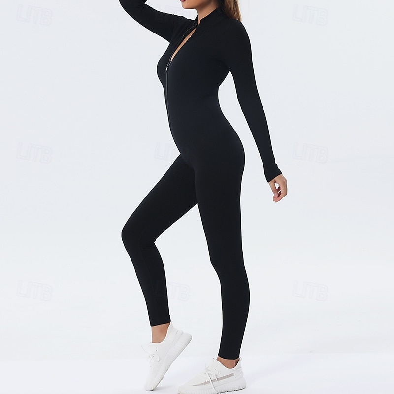 Damen Trainingsanzug Einteiliger Strampler Reißverschluss Einfarbig Bodysuit Herbst Schwarz Rosa Fitnessstudio sportlich Laufen Bauchkontrolle Atmungsaktiv Langarm Sport Sportkleidung 2026 - $32.99 –P11