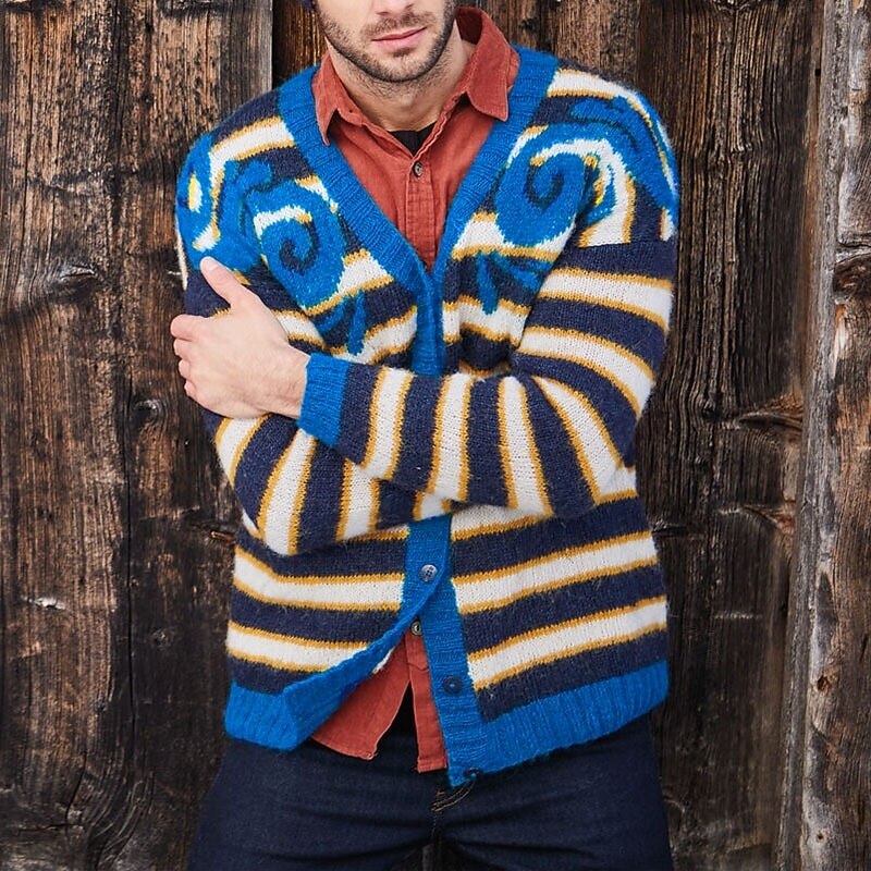 Herr Tröja Cardigan Tröja Ribbad Sticka Vanliga toppar Jacquard Rand Slät V-hals Semester Mode Ledigt Dagliga kläder Kläder Vår & Höst Blå M L XL 2025 - $41.99 –P1