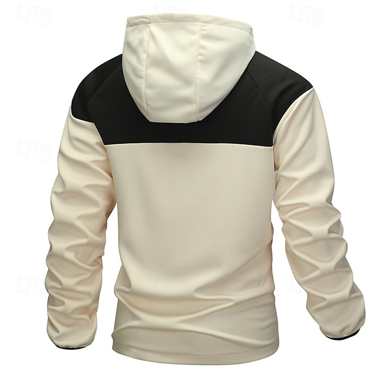 Men's Outdoor Jacket Raincoat Hoodie Jacket Hiking Jacket Vacation Daily Windproof Pocket Spring Fall Color Block Fashion Classic Hooded Regular Red Khaki Dark Blue Jacket 2026 - $30.99 –P2