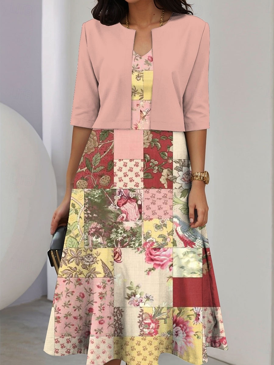 Femmes Robe Ensemble Robe trapèze Robe Midi Élégant Occasionnel Fleuri Graphique Patchwork Imprimé Robe Midi Demi Manches Col ras du cou Vacances Date Rose Claire Bleu Violet Été Printemps Coupe de 2025 ? $36.99 –P1