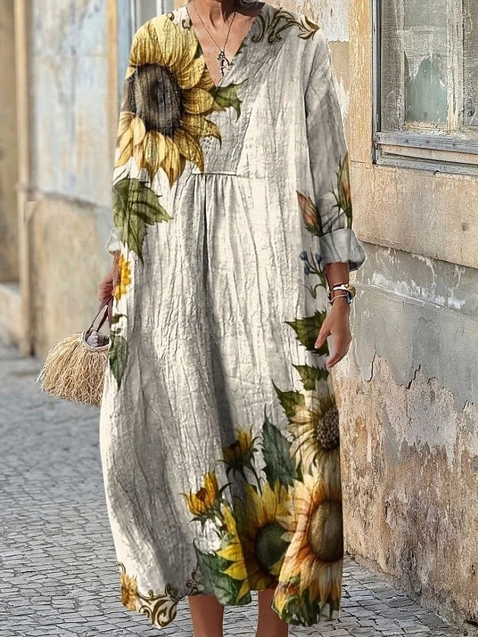 Femmes Robe Midi Robe d'Été Robe trapèze Vacances Occasionnel Boho Soirée Fête Plage Coupe Ample Fleuri Graphique Géométrique manche longue Col en V Rouge Foncé Rose Claire Bleu Violet Été Printemps de 2025 ? $15.49 –P3