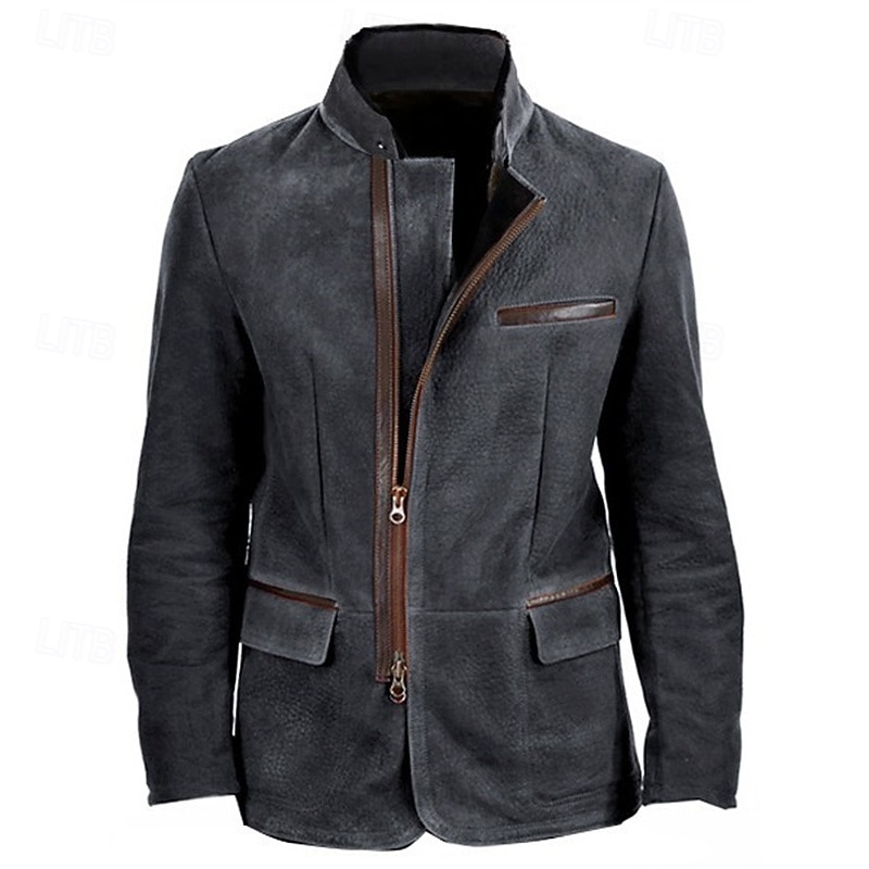 Per uomo Giacca in finta pelle scamosciata Giacca Casual Vacanza Quotidiano Caldo Tasca Autunno Inverno Semplice Moda Classico Collo alla coreana Regolare Cachi Grigio Giacca del 2025 a $62.99 –P5
