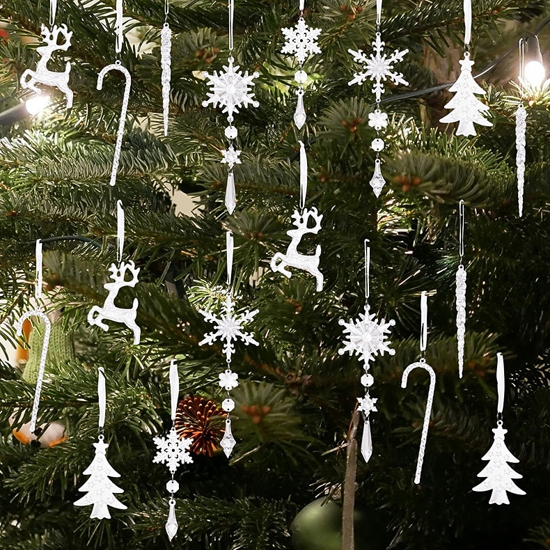 18 ornamente de cristal pentru brad de Crăciun - ornamente de cristal acrilice suspendate în formă de țurțuri de zăpadă de Crăciun pentru brad de Crăciun, articole de petrecere de iarnă pentru Anul 2025 - $17.99 –P7