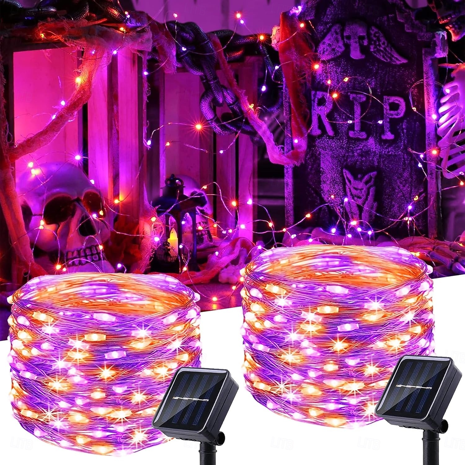 2 ks 10M/33FT 100 LED Korálky Venkovní IP44 Voděodolné Solární Fairy Světelný Řetěz Halloween Svatební Valentýna Dvůr Trávník Zahrada Festivalová Atmosféra Dekorace Měděný Drát Světlo 2026 - $14.49 –P12