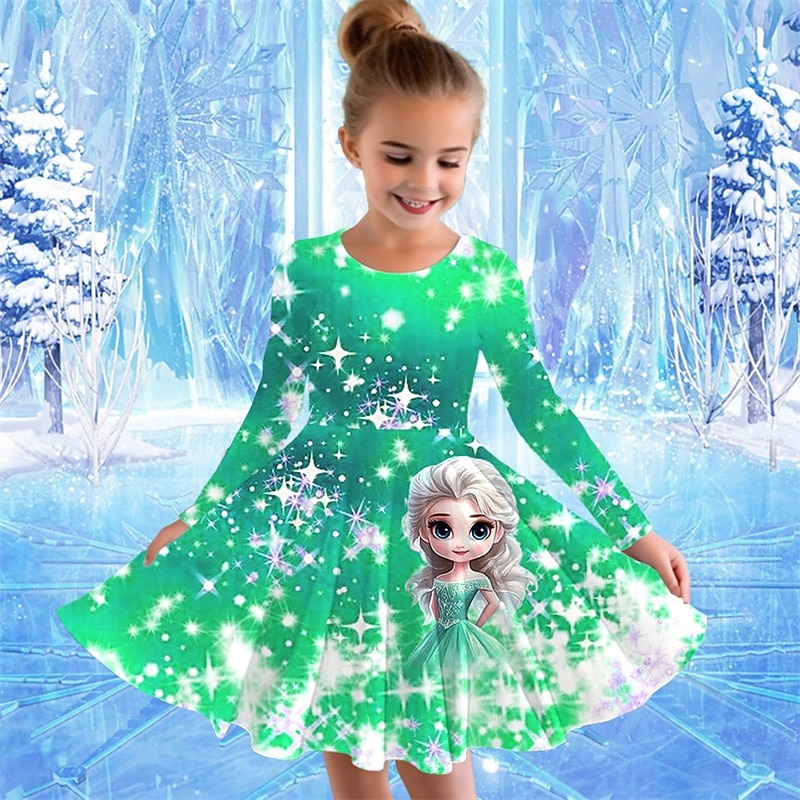 Tyttöjen 3D Piirretty Mekko Pitkähihainen Kesä Kevät Loma Päivittäin Pyhäpäivä Prinsessa Kaunis Makea Lapset 4-12 vuotta Rento mekko A linjainen mekko Polvipituinen Normaali 2025 - $16.99 –P6