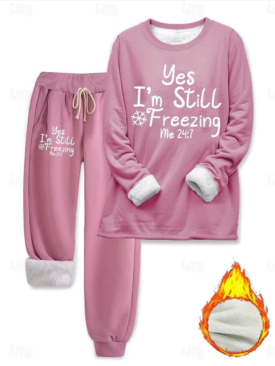 Damen Elegant Warm Mode Zweiteilige Sets Trainingsanzug Hosen-Sets Langarm Bischofsärmel Rundhalsausschnitt Grafik Buchstabe Druck Outdoor Urlaub Täglich Schwarz Rosa Dunkelpink Frühling Normale 2025 - $46.79 –P1