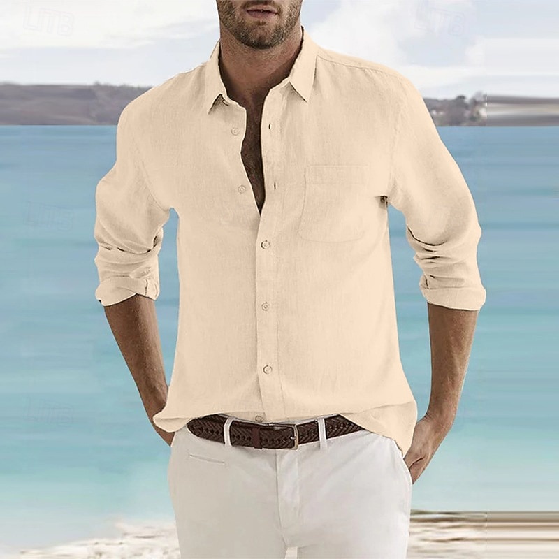 Herren Leinenhemd Sommerhemd Strandbekleidung Knopfhemd Grafikdrucke Urlaub Kreuzfahrt Weiß Blau Braun Grün Langarm Umlegekragen Frühling Herbst Bekleidung Button-Down 2025 - $21.99 –P4